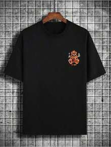 Manfinity Roghcode Men's Loose Fit T-Shirt With Slogan And Cartoon Graphic - Black - View 8