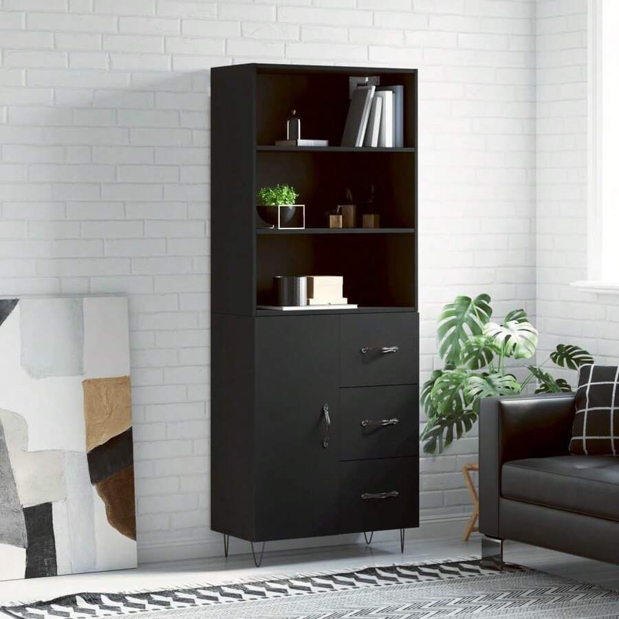 Küchenmöbel Sideboard Schwarz 69,5x34x180 cm aus Mehrschichtholz Modernes Sideboard Vielfältige Verwendungsmöglichkeiten, Esszimmer/Küche