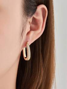 2 件时尚奢华方晶锆石夹式耳环，女士珠宝礼物