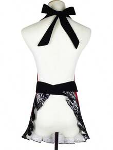 Black Lace Flirty Apron With Pocket, Retro Cooking Aprons Women - Ren đỏ - Xem 5