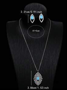 2pcs Jewelry Set, Fashionable Elegant Unique Eye-Shaped Pendant Necklace And Earrings Suit, Suitable For Party, Banquet, Women's Festival Gift, Anniversary Gift For Wife - earrings necklace set - View 6