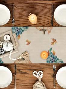 1pc/10pcs Autumn Pumpkin Table Runner, Thanksgiving Table Runner, Harvest Festival Decor, Farmhouse Style, Linen-Like Material, 33*91CM/33*183CM/33*274CM, Indoor Outdoor Party Decoration, Pumpkin Theme Decor, Home Kitchen Dining Room Decoration