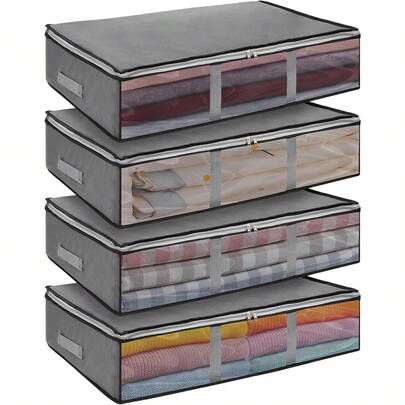 Trintion 4 Pack 38 L Foldable Under Bed Storage Bags With Handles – Bedroom Organisers For Bedding & Seasonal Clothes(59*45*14.5cm)