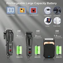 HIENA 1pc,2pcs,3pcs, Multi-Functional Cordless Men's Hair Clippers & Beard Trimmers, USB-Charging Men's Hair Clippers, Precision T-Shaped Trimmers And Shaver, Hair, Beard And Full-Body Beauty Tools, Suitable For Homes And Hair Salons, Are Gift Choices For Father's Day And Holidays - Black - View 7