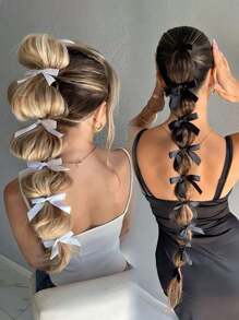 Set de 6 accesorios para el cabello multifuncionales con cintas de satén blanco, lazos, scrunchies - Nuevos estilo coreano elegante y sencillo para sujetar coletas, decoraciones para el cabello para mujeres y niñas, accesorios casuales, regalos y props para fotografía, bandas elásticas para el cabello