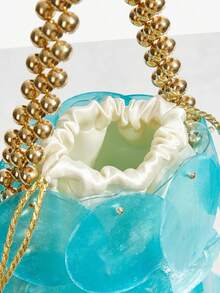 Women Fashion Shell Woven Handbag Chic Shell Beach Bag Beaded Chain Bag For Summer Travel Beach Party - 藍色 - 查看 4
