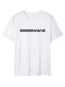 T-shirt à manches courtes col rond motif lettre décontracté pour hommes, été - Weiss - Voir 2