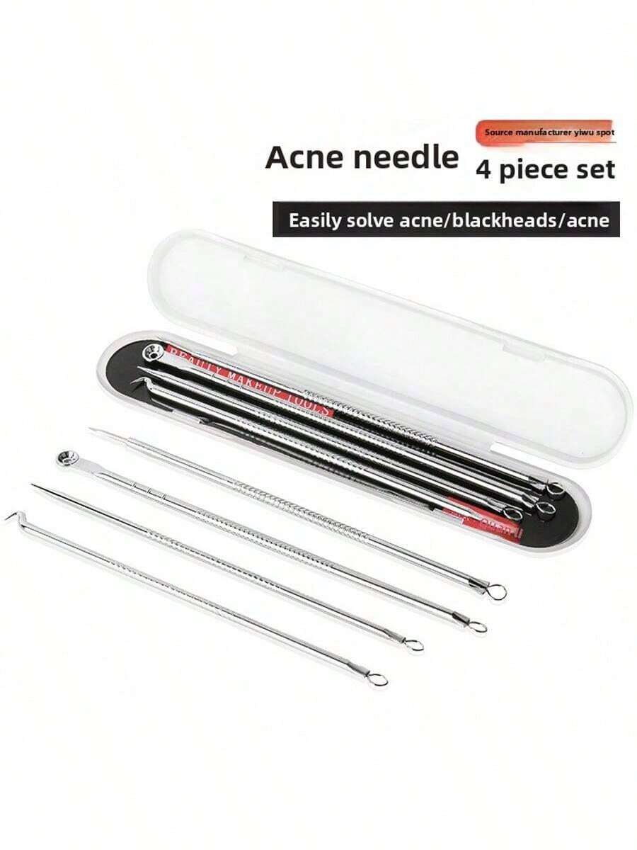 Face Cleansing Tool, Four-Piece Acne Needle Facial Cleanser, Quickly Cleans Stubborn Blackheads, Acne, Fat Particles, Simple And Practical - 銀色 - 查看 1