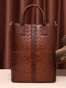 Chic Statement Hot  Tote: Crocodile Pattern, Gold Accents & Versatile Carry