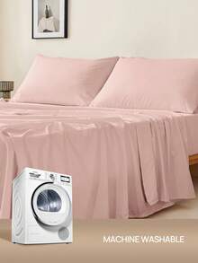 1pc Supersoft Plain Flat Sheet, Lightweight Cloud-Like Feel Bedding, Deep Pocket Bed Sheet, Soft And Breathable, For All Size Bed -Twin, Full, King, Queen Size Sheet. For Home Bedding And School Bedding Dorm Essentials, Light Pink - Baby Pink - View 7
