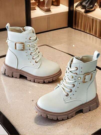 Girls' Princess Boots, New Autumn/Winter Fashion, British Style Performance Dance Party Short Boots, Comfortable Side Zipper Versatile Boots, Size 26-36