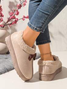 Botas cortas con lazo lindas para mujer, botas de nieve cálidas de invierno