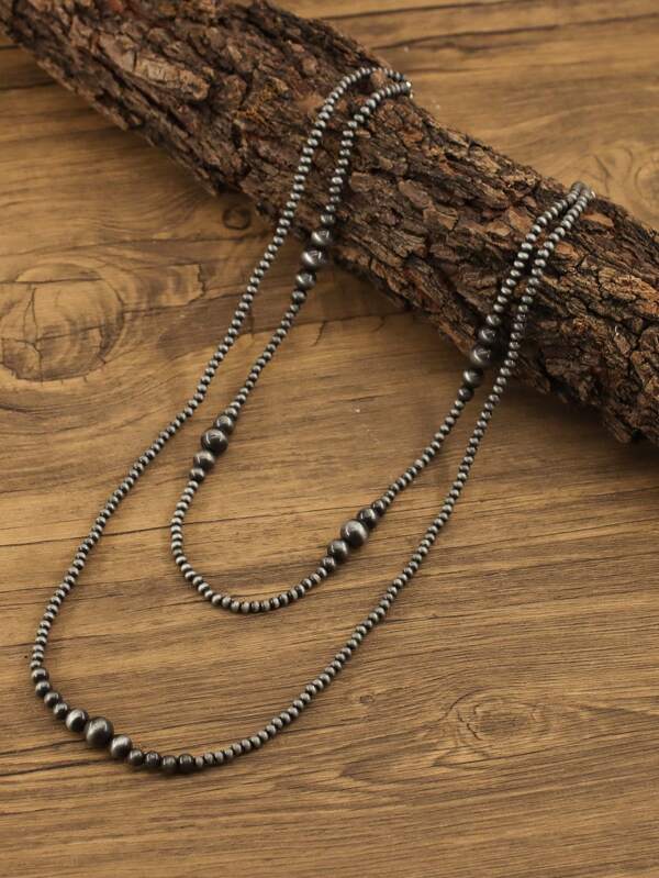 Conjunto de Colar com Pérola Preta Artificial e Contas de Turquesa em 2 Camadas, Colar de Contas em Camadas de Estilo Cowgirl Ocidental em Material CCB, Feito à Mão, Ótimo para Aniversário, Amizade, Presente de Joias
