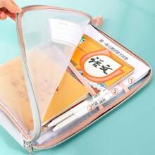 A4 Zip File Bags -3 Layers Of Gauze, Transparent Nylon File Storage Box With Colored Handles, Perfect For Student Exams, Books, Office Supplies, And Document Organization. Nylon File Organizer, Paper Storage Organizer,For School Supplies,Back To School