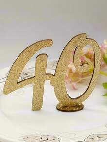 1 pieza Decoración de número de madera con brillo dorado, 18º, 30º, 40º, 50º, 60º, 70º Aniversario, Decoración de sobremesa para Aniversario, Cumpleaños, Boda, Fiesta Temática, Fiesta de Jubilación, Fiesta de Vacaciones, Acción de Gracias, Día de San Valentín, Boda de Otoño, Decoración de Fiesta Temática