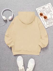 1pc Teen Girl Casual & Cute Cherry Print Graphic Hooded Sweatshirt, Long Sleeve Sweatshirt, Back To School - Apricot - View 2