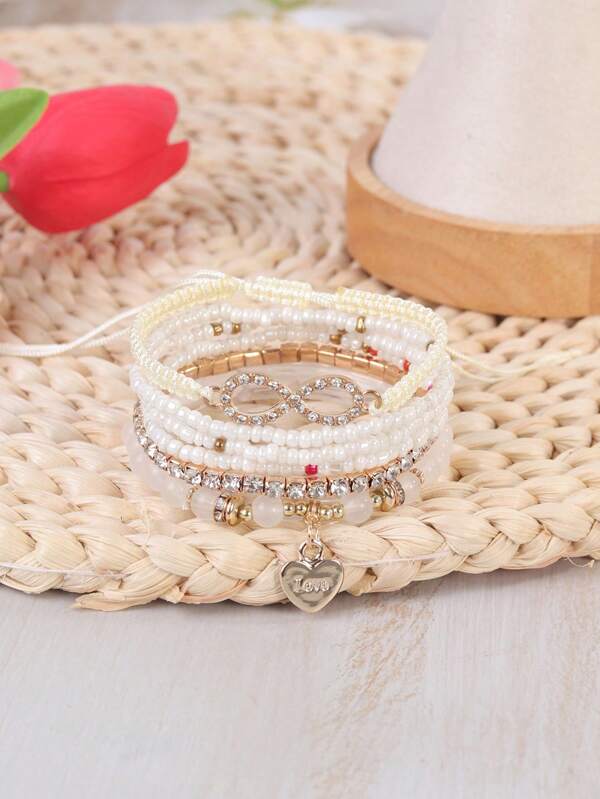 6 piezas/set de pulseras trenzadas con rhinestones, diseño con diamantes brillantes, perfecto para regalar y estilo diario