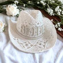 Customized Pearl Rhinestone White Straw Cowgirl Hat | Bridal Gifts | Nashville Bachelorette Party | Beachy