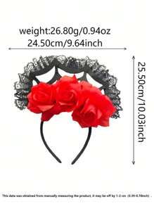 1 buc. Bentiță de păr din dantelă florală pentru femei, accesoriu de păr casual pentru sărbători, fabricată din fibră de poliester, pânză de păianjen cu trandafir, potrivită pentru sărbători și spectacole, bandă de păr, cerc de păr, horror