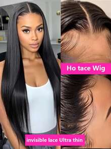 Uveous 250% Density 40 42 Inch Glueless Put On And Go 5x5 HD Lace Closure Bone Straight HD Lace Front Wigs Human Hair 250 Density Straight 13x6 HD Lace Front Wigs Pre Plucked Straight Glueless Wear And Go Human Hair 13x6 HD Frontal Human Hair Wig For Women With Baby Hair - Natural Black - 查看 5