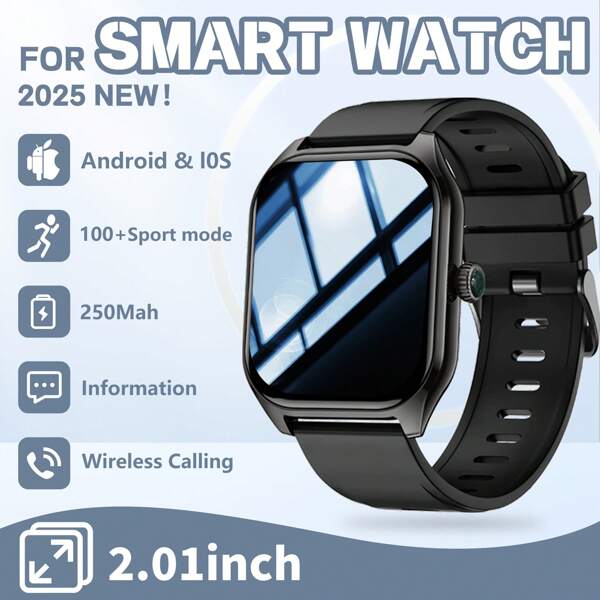 New Touchscreen HD Smartwatch For Men And Women - Wireless Dialing, Answer Calls, 2.01-Inch, 40mm Screen,Track Workout, Photography/Music Control, 100+ Sports Modes, Fitness Tracker With Sleep Tracker, Pedometer, AI Voice, DIY Watch Dial, Compatible With Android And Compatible With IPhone, Stylish Design, Perfect Gift For Holidays, Fitness Tracker|Stylish Smartwatch|USB Wireless Charging