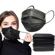 100 Pcs Black Disposable Face Masks - Soft Ear Loops & Nose Clip For Comfortable All-Day Wear