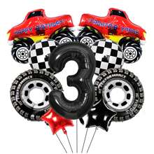 9pcs 40inch Black Large Digital Balloon Package Pickup Truck Racing Car Birthday Themed Balloon Scene Decoration