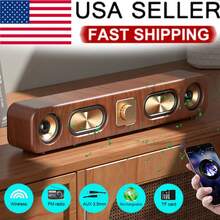 Dazone Retro Bluetooth Soundbar Speaker – 15.3" Wood Grain Wireless Home Audio With FM Radio, TF Card/USB Input, Aux-In, And Hands-Free Calling, Surround Stereo Sound Subwoofer - 15.3-in L - 查看 2