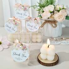 VICKYO 10/20 套装香薰泡泡蜡烛，小方块蜡烛，配有亚克力盒、粉色丝带和花卡，非常适合派对装饰、桌子中心装饰、迎婴派对、婚礼新娘送礼会派对礼物