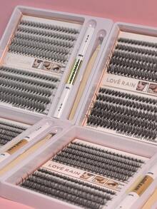 DIY Eyelash Cluster Kit Extensions Contains Adhesive Tweezers And Sealant - màu đen - Xem 5