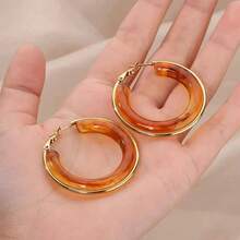 1 Pair 2025 Multi-Color Personalized Minimalist European & American Retro High-End Resin Hoop Earrings, Round Luxury Earrings - Multicolor - View 12