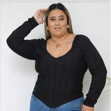 Blusa cropped feminino manga longa plus GG suplex 46 a 50 morcego - Laranja - Visão 3