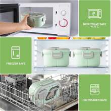 1200ML双层韩式带隔层午餐盒，可微波炉加热。这是一个带叉子和勺子的午餐盒，由PP材质制成（不含双酚A）。它适合学生和上班族随身携带，非常适合户外野餐、露营、旅行、上班、度假、毕业，也可以作为礼物送给朋友和亲戚返校季,早餐盒,燕麦