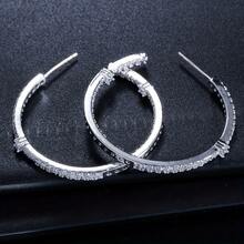 SEQUITO 1 对高端合成方晶锆石银色圆形耳环女式吊坠耳环大圆圈珠宝适合晚宴配饰