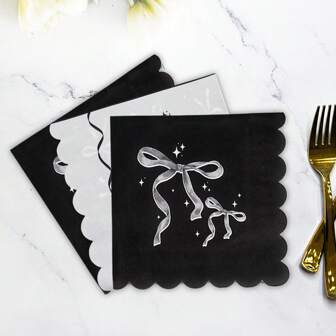 20 st/40 st/60 st/set, solfjäderformade svarta rosettservetter rosa flörtiga rosettfestservetter med 4 rosettdesigner för rosetttema födelsedag nyfödd dusch bruddusch halloween bord engångspappershandduk festdekoration