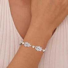 Crysdue Wedding Bridal Link Bracelet Brides Bridesmaids, Marquise Cubic Zirconia Tennis Bracelets Women Prom Jewelry - F_珍珠+立方氧化鋯,銀色 8.26 英寸 - 查看 5