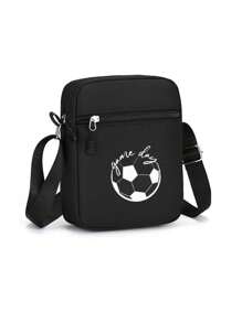1 件迷你斜挎包，足球爱好者时尚单肩包新款黑色足球元素斜挎包休闲手机包，时尚轻巧，可调节肩带，拉链开合，适合上班、通勤、工作、约会、购物、上学、度假、户外休闲、旅行、购物等日常使用，送给朋友的生日礼物。