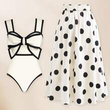 Retro Conservative Swimsuit New Solid Color One-Piece Swimsuit With Bow