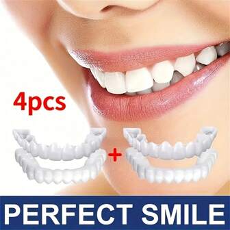 4pcs Newly Upgraded High-Quality Dentures Are Suitable For Friends With Dental Problems To Easily Have Smile. Halloween Funny Dentures Are Gifts For Parents