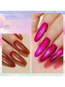 XEIJAYI XEJAYI 1pc 15ml Rainbow Candy Cat Eye Gel Nail Polish,UV LED Soaking Nail Gel, Semi-Permanent, DIY Salon Quality Nail Art Gel For Spring And Summer - 紅色 - 查看 8