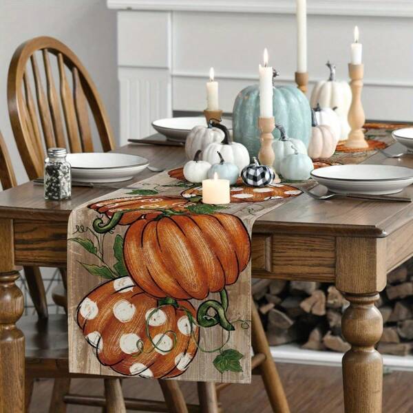 1/4/6/8 Pieces, Thanksgiving, Autumn, Linen Tablecloth, Pumpkin Autumn Pattern, Tablecloth/Table Runner Set,Al Kitchen Decoration, Polyester Material, Reusable, Stain-Resistant, Machine Washable, Multiple Sizes Available, Party Home Dinner Decoration, Home Decoration, Supplies.