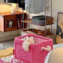 1 件长方形毛绒折叠收纳篮，卧室杂物收纳篮，客厅装饰收纳挂件，化妆品收纳篮，衣物收纳篮，适用于居家、办公室、大学宿舍的日常生活，是完美的返校必需品，开学季必备品