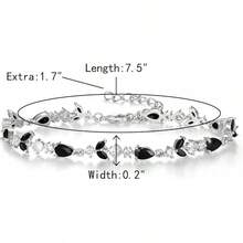 Crysdue Wedding Bridal Link Bracelet Brides Bridesmaids, Marquise Cubic Zirconia Tennis Bracelets Women Prom Jewelry - 02_黑色,銀色 7.5-9.1英寸 - 查看 11