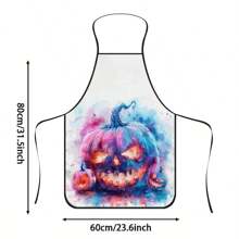 1pc Halloween Witch Cauldron Print Apron, Durable Polyester Material, Suitable For Cooking, Barbecue, Gardening, Painting, Manicure, Unisex, Indoor And Outdoor Use