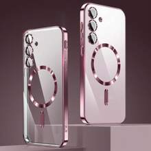 Funda magnética transparente compatible con MagSafe para Galaxy A06 A16 A26 A36 A56 S25 Ultra S24 Ultra S25 FE, con protector de lente de cámara incorporado, revestimiento de lujo de TPU suave y transparente a prueba de golpes, delgada y fina, para iPhone 17 16 15 14 13 12 11 Series, 17 Pro Max, Funda para Apple 17 Pro Max con MagSafe