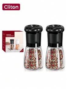 CLITON 1/2 件手动胡椒研磨器 – 节日礼物首选，厨房必备！非常适合节日、乔迁贺礼或烹饪爱好者的馈赠。配备大容量玻璃研磨盒、防尘设计，加长研磨带，研磨更舒适。适用于黑胡椒、白胡椒、海盐、玫瑰盐等 – 实用、时尚、贴心