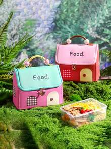 可爱的房子形状三明治包，便携式野餐保温包，容量大，内衬铝箔，美观且易于擦拭。学校包，学校配件，学校用品，女士午餐包，冷藏包，学校午餐盒