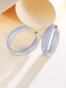 1 par de pendientes de aro grandes y gruesos con circonita cúbica microempotrada estilo Dubai, chapados en oro amarillo, joyería de circonita cúbica para mujeres, adecuada para novias, bodas, compromisos, banquetes, fiestas, damas de honor, regalo para la madre