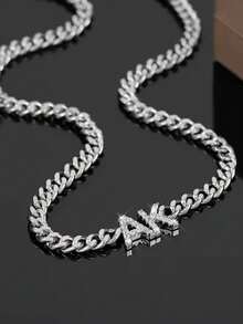 Dây chuyền khắc tên bằng đá Zirconia theo yêu cầu, kiểu Cuban, dây chuyền chữ cái cá nhân hóa, trang sức khắc tên bằng thép không gỉ, quà tặng cho phụ nữ. - Dây chuyền kim cương nguyên khối - Xem 11