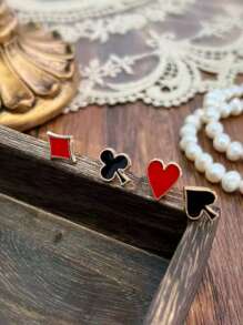 4件套创新扑克主题翻转式颈针/胸针套装，时尚金属合金别针、徽章和颈针装饰配件，男女皆宜，圣诞礼物 - 彩色 - 查看 3